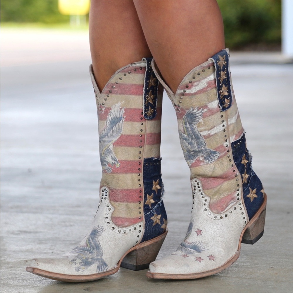 YIPPEE KI YAY BY OLD GRINGO JORIE PATRIOTIC RED WHITE BLUE LEATHER BOOTS - Picture 7 of 10
